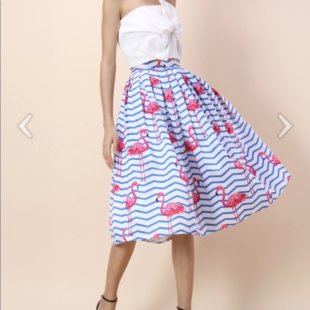 Flamingo printed High Wasted Midi Skirt